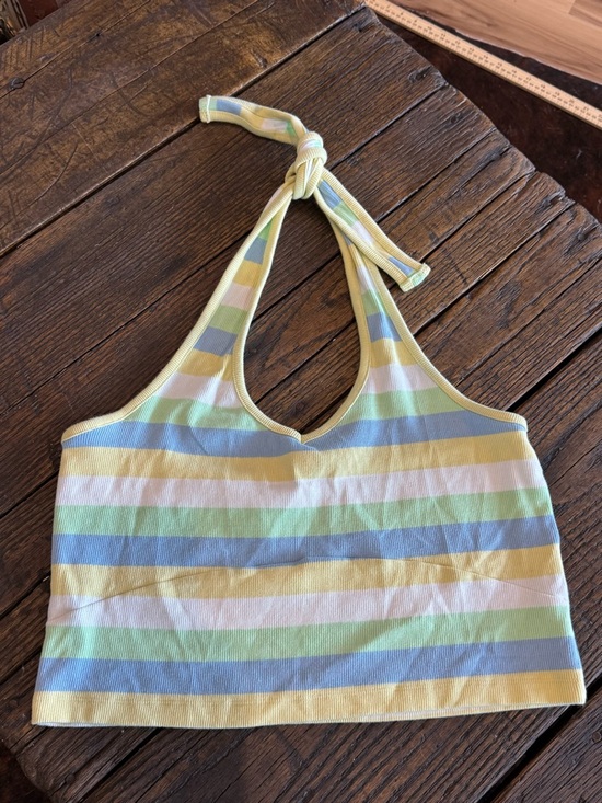 Wrangler Tops - Wrangler Striped Halter Crop Top in Pastel Yellow, Blue, Green, Pink Womens XL